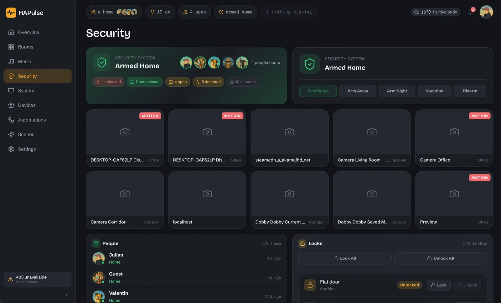 HAPulse security panel view